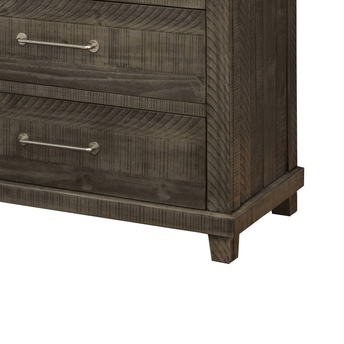 Wooden Chest with 6 Drawers and Metal Bar Handles, Gray