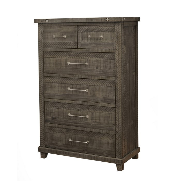 Wooden Chest with 6 Drawers and Metal Bar Handles, Gray
