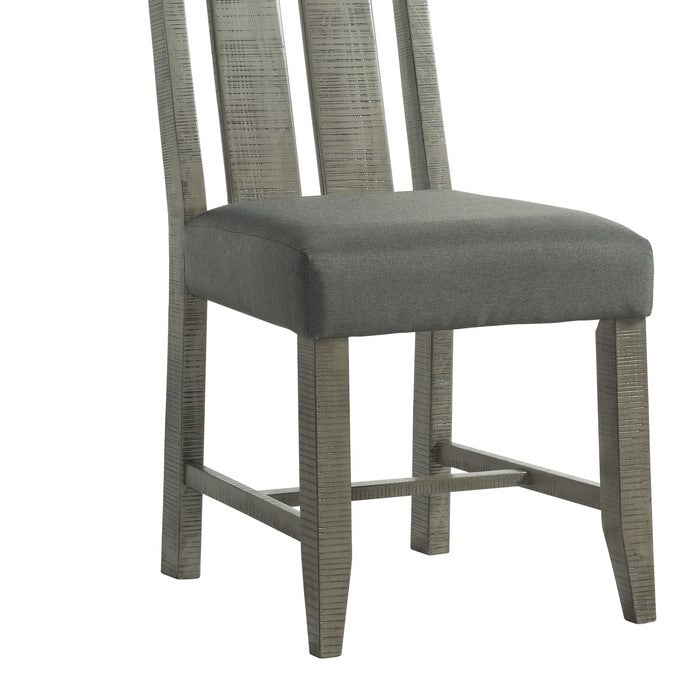 Chair with Fabric Upholstered Seat and Slatted Backrest, Set of 2, Gray
