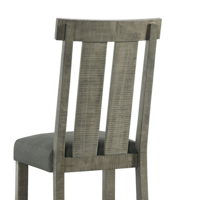 Chair with Fabric Upholstered Seat and Slatted Backrest, Set of 2, Gray
