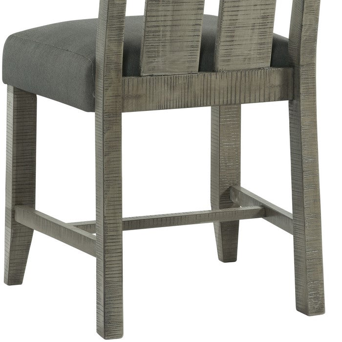 Chair with Fabric Upholstered Seat and Slatted Backrest, Set of 2, Gray