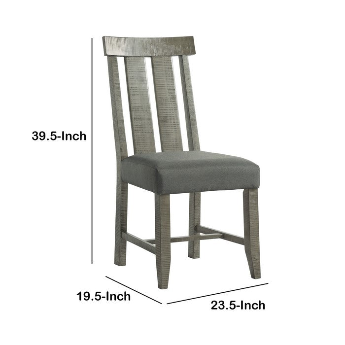 Chair with Fabric Upholstered Seat and Slatted Backrest, Set of 2, Gray