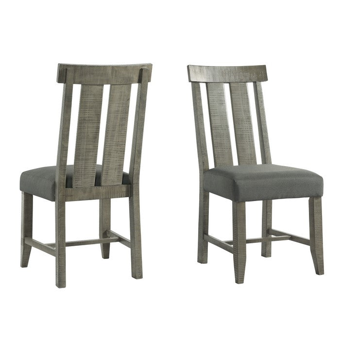 Chair with Fabric Upholstered Seat and Slatted Backrest, Set of 2, Gray