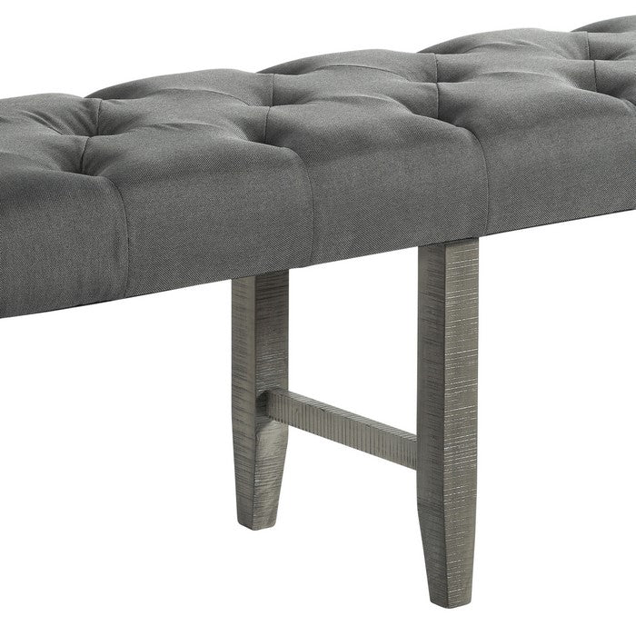 Dining Bench with Fabric Upholstered and Tufted Seat, Gray