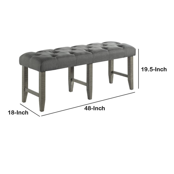 Dining Bench with Fabric Upholstered and Tufted Seat, Gray