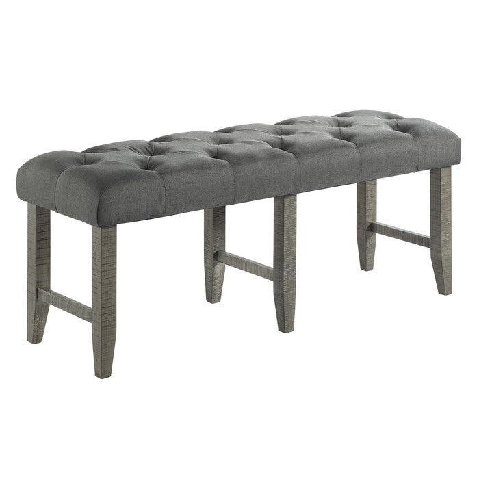 Dining Bench with Fabric Upholstered and Tufted Seat, Gray