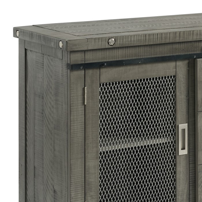 Mesh Design Wooden Server with Barn Sliding Door and 2 Cabinets, Brown