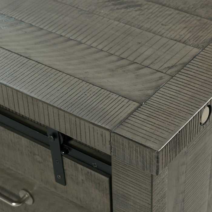 Wooden Cocktail Table with 2 Cabinets and Sliding Barn Door, Gray