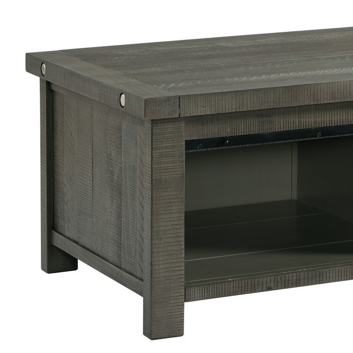 Wooden Cocktail Table with 2 Cabinets and Sliding Barn Door, Gray