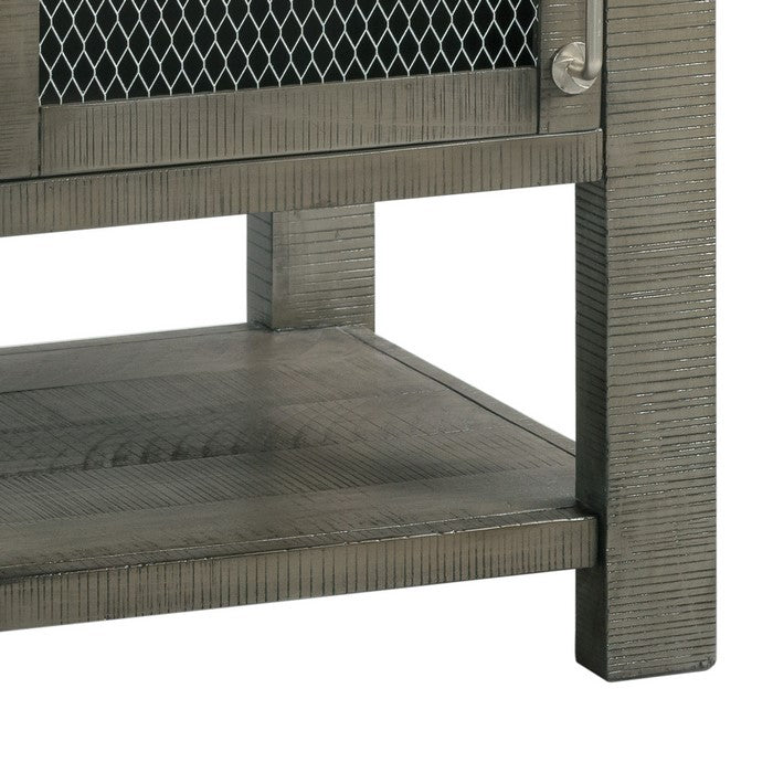 Wooden End Table with Open Bottom Shelf and Single Cabinet, Gray