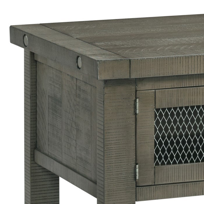 Wooden End Table with Open Bottom Shelf and Single Cabinet, Gray