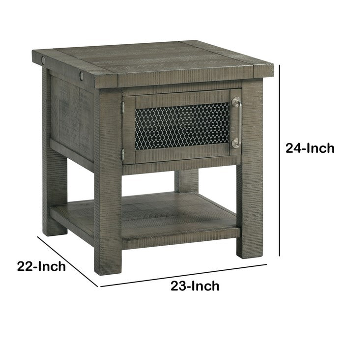 Wooden End Table with Open Bottom Shelf and Single Cabinet, Gray