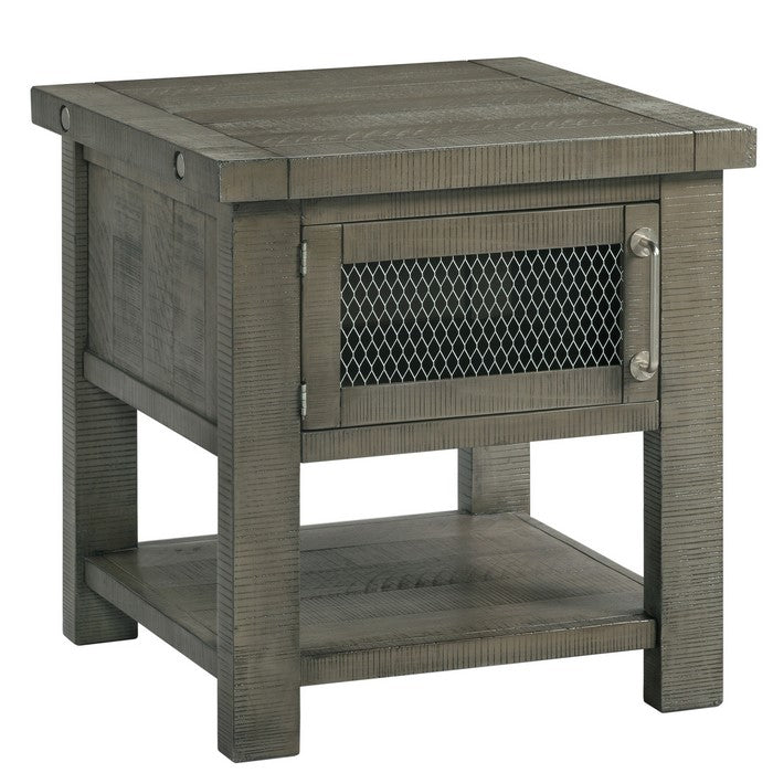 Wooden End Table with Open Bottom Shelf and Single Cabinet, Gray