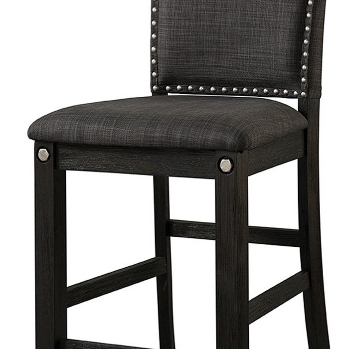 Nailhead Trim Fabric Upholstered Pub Hosting Chair, Set of 2, Dark Gray