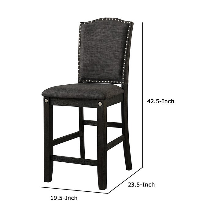 Nailhead Trim Fabric Upholstered Pub Hosting Chair, Set of 2, Dark Gray