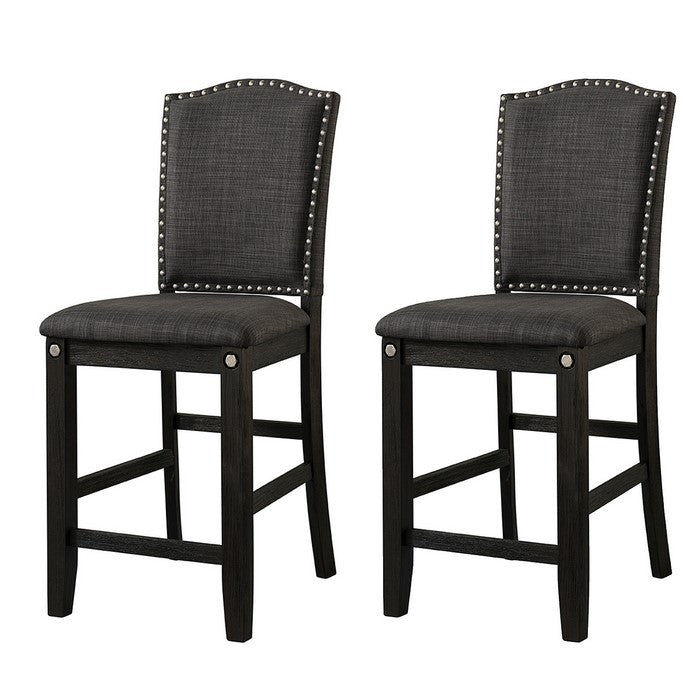 Nailhead Trim Fabric Upholstered Pub Hosting Chair, Set of 2, Dark Gray