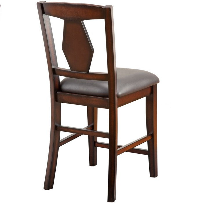 Wooden Pub Chair with Padded Seat and Fiddle Back, Set of 2, Brown and Gray
