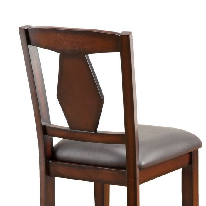 Wooden Pub Chair with Padded Seat and Fiddle Back, Set of 2, Brown and Gray