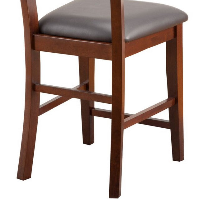 Wooden Pub Chair with Padded Seat and Ladder Back, Set of 2, Brown and Gray