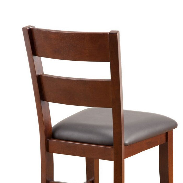 Wooden Pub Chair with Padded Seat and Ladder Back, Set of 2, Brown and Gray
