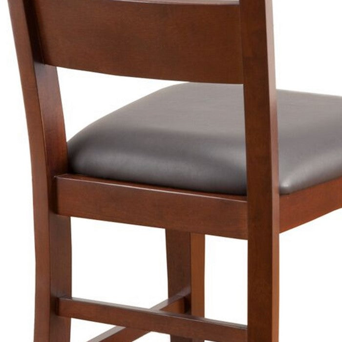 Wooden Pub Chair with Padded Seat and Ladder Back, Set of 2, Brown and Gray