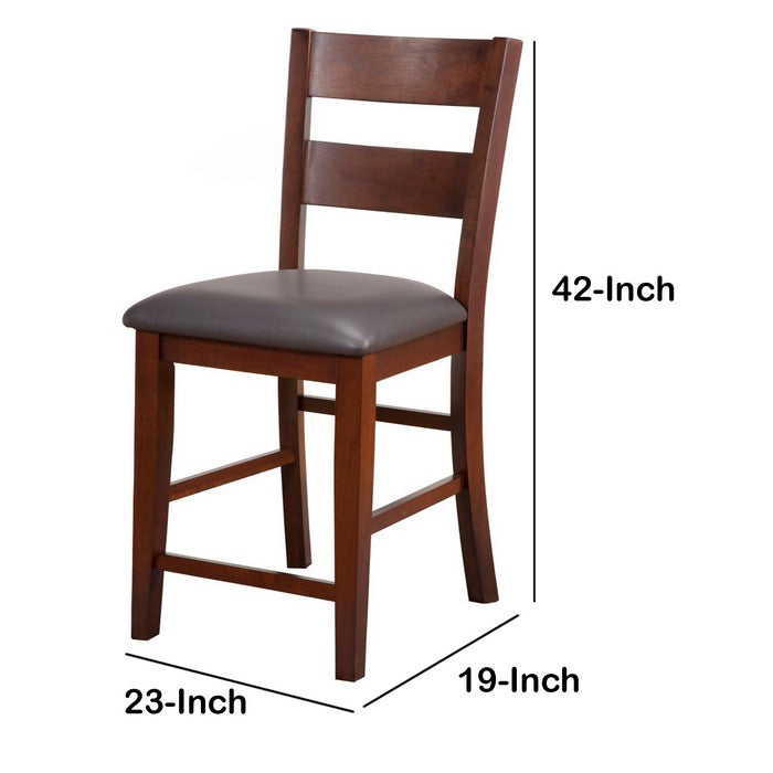 Wooden Pub Chair with Padded Seat and Ladder Back, Set of 2, Brown and Gray
