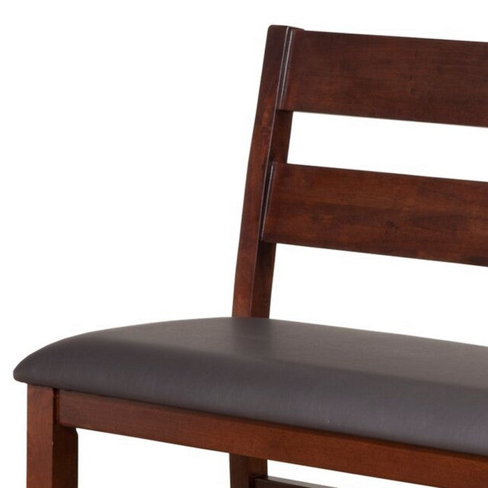 Leatherette Padded Wooden Pub Bench with Double Ladded Back, Brown and Gray
