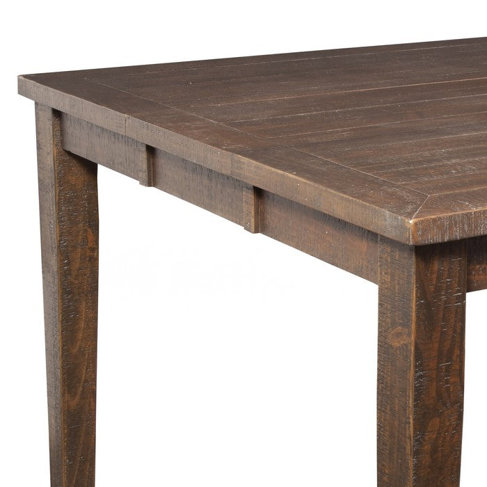 Extendable Wooden Pub Table with Plank Style Square Tabletop, Brown