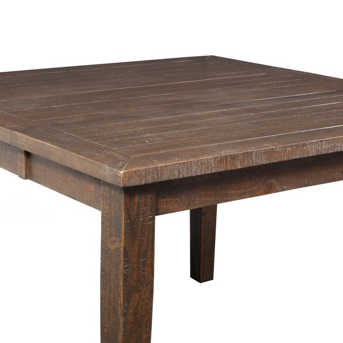 Extendable Wooden Pub Table with Plank Style Square Tabletop, Brown