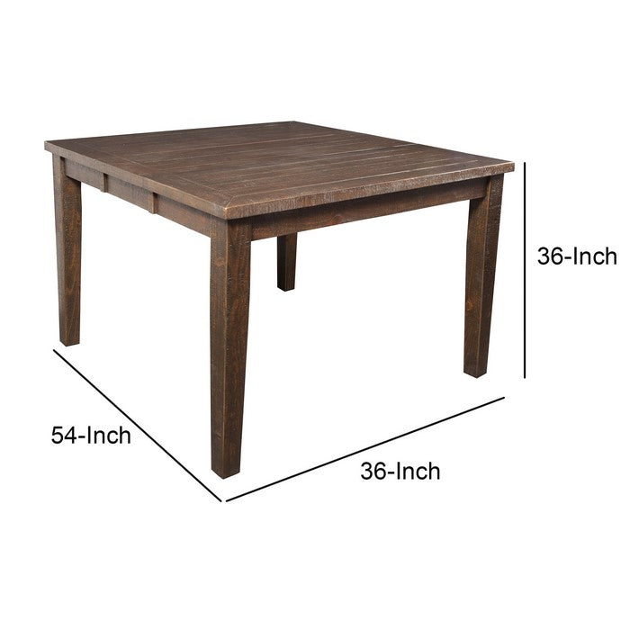Extendable Wooden Pub Table with Plank Style Square Tabletop, Brown