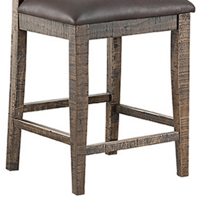 Leatherette Seat Wooden Frame Pub Chair with Ladder Back, Set of 2, Brown