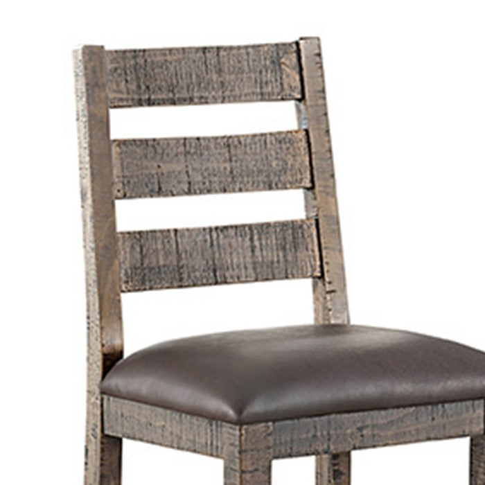 Leatherette Seat Wooden Frame Pub Chair with Ladder Back, Set of 2, Brown
