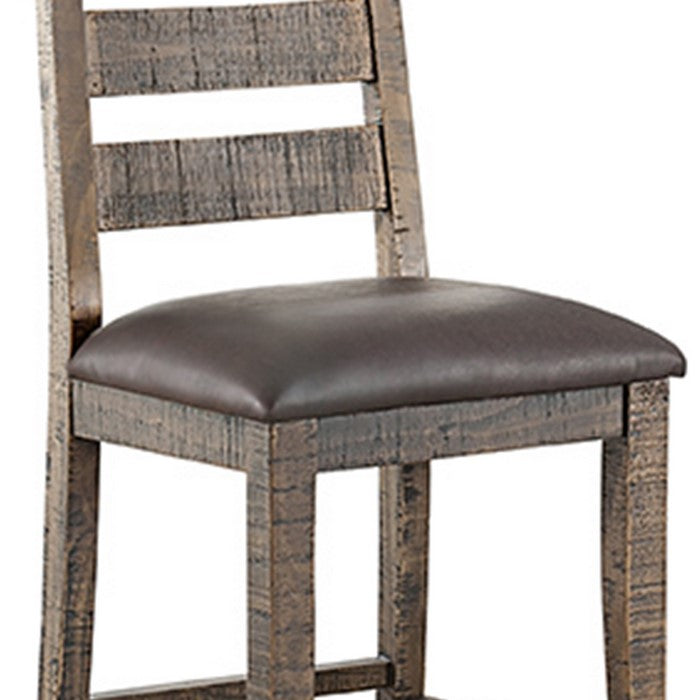 Leatherette Seat Wooden Frame Pub Chair with Ladder Back, Set of 2, Brown