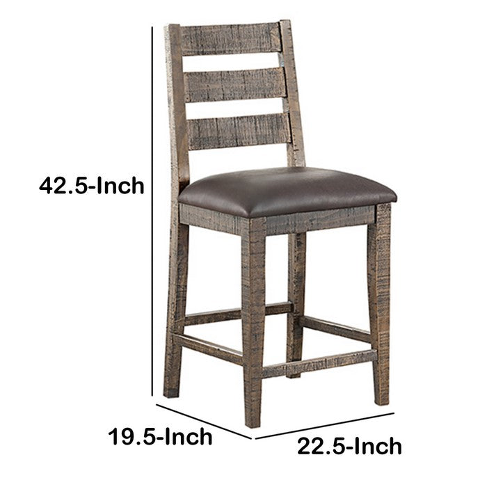 Leatherette Seat Wooden Frame Pub Chair with Ladder Back, Set of 2, Brown