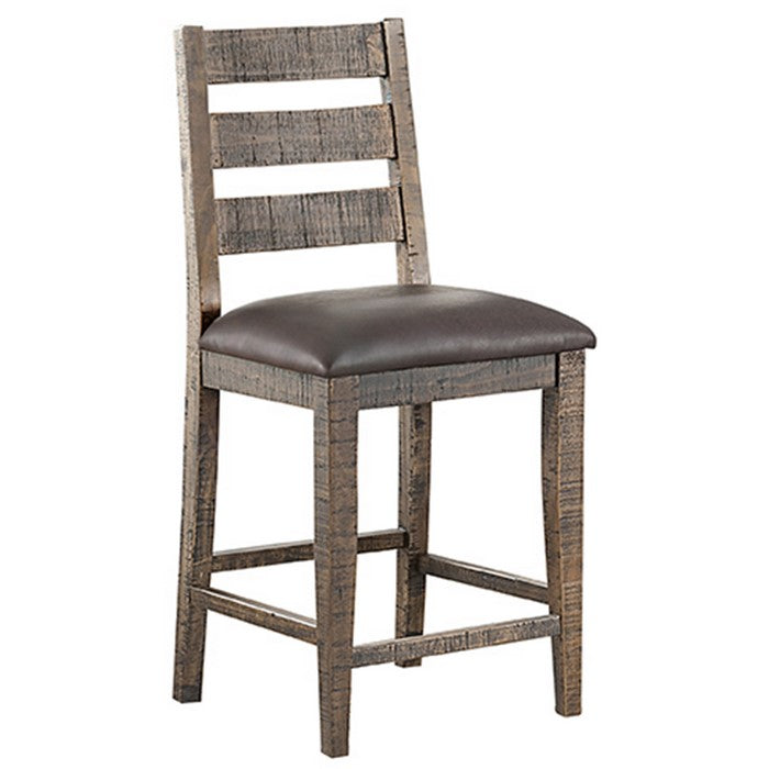 Leatherette Seat Wooden Frame Pub Chair with Ladder Back, Set of 2, Brown