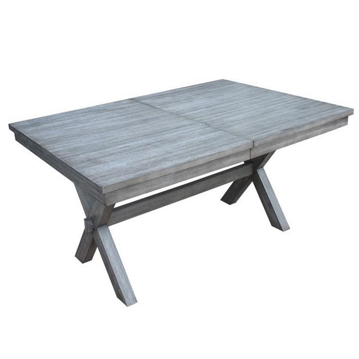 Rectangular Extendable Leaf Wooden Dining Table with X Frame Legs, Gray