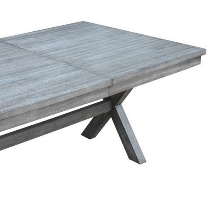 Rectangular Extendable Leaf Wooden Dining Table with X Frame Legs, Gray