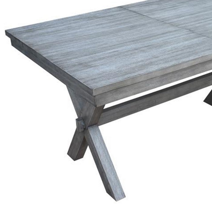Rectangular Extendable Leaf Wooden Dining Table with X Frame Legs, Gray
