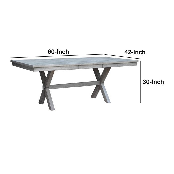 Rectangular Extendable Leaf Wooden Dining Table with X Frame Legs, Gray