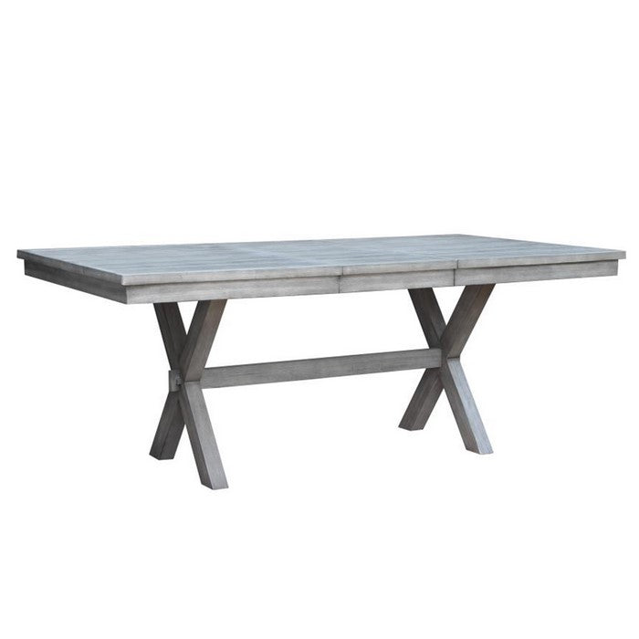 Rectangular Extendable Leaf Wooden Dining Table with X Frame Legs, Gray