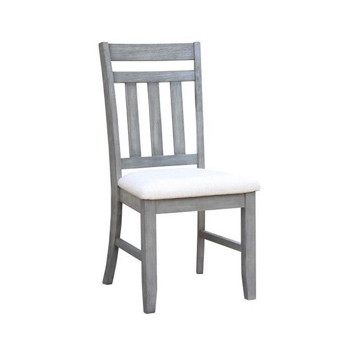 Fabric Upholstered Dining Chair with Slatted Back, Set of 2, White and Gray