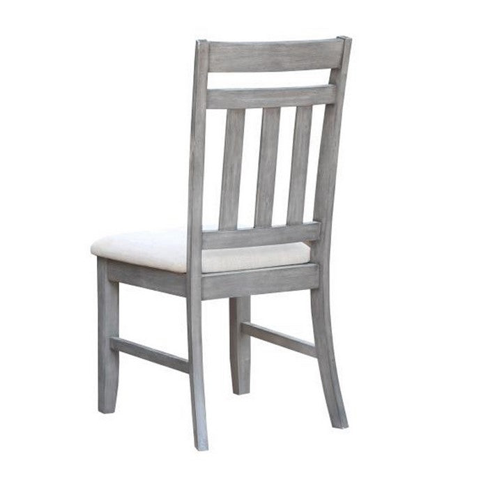 Fabric Upholstered Dining Chair with Slatted Back, Set of 2, White and Gray