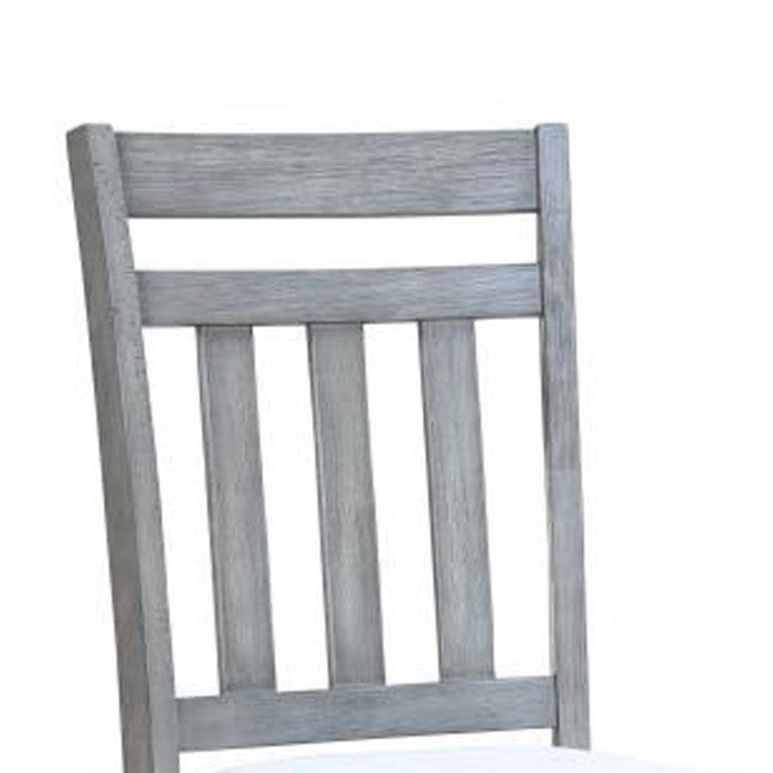 Fabric Upholstered Dining Chair with Slatted Back, Set of 2, White and Gray