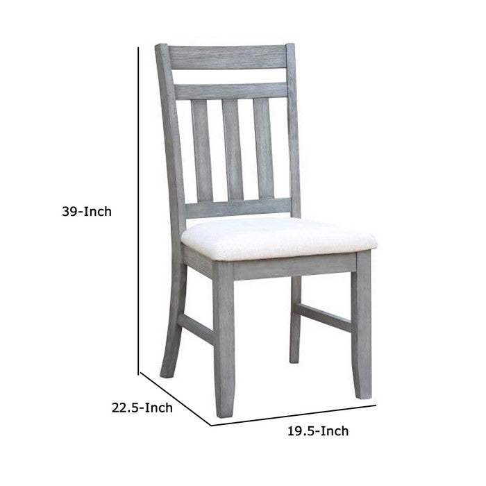 Fabric Upholstered Dining Chair with Slatted Back, Set of 2, White and Gray