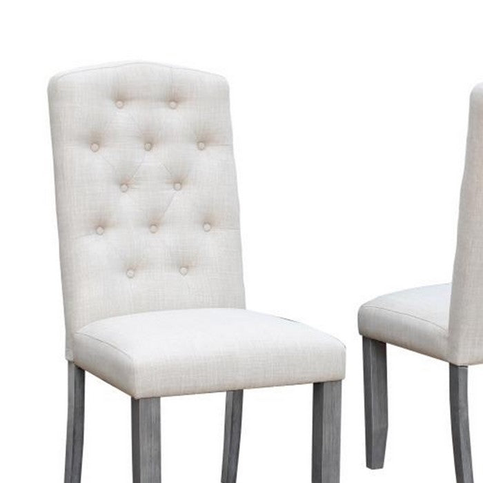 Button Tufted Fabric upholstered Hosting Chair, Set of 2, Beige and Gray