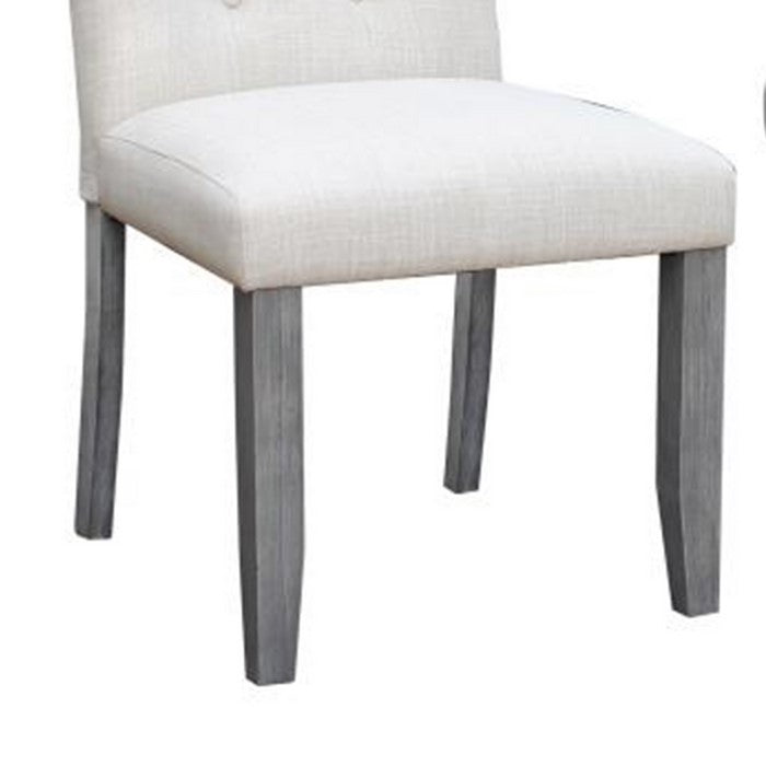 Button Tufted Fabric upholstered Hosting Chair, Set of 2, Beige and Gray