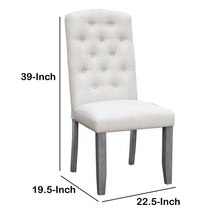 Button Tufted Fabric upholstered Hosting Chair, Set of 2, Beige and Gray