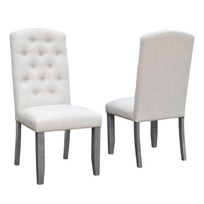 Button Tufted Fabric upholstered Hosting Chair, Set of 2, Beige and Gray