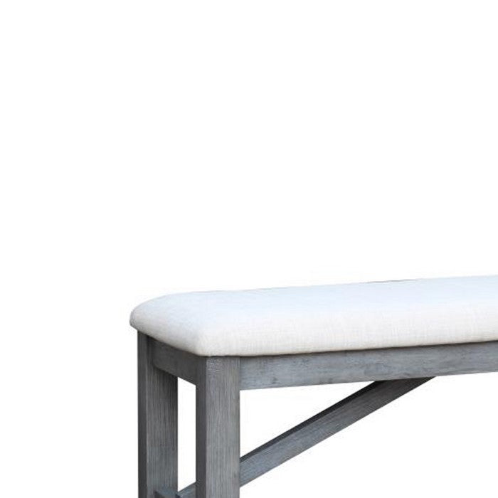 Rectangular Padded Dining Bench with Braces Support, White and Gray