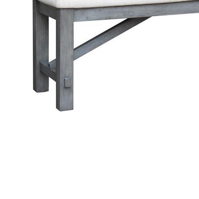 Rectangular Padded Dining Bench with Braces Support, White and Gray
